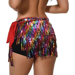 ZLTdream Lady's Belly Dance Belt waist Hip Scarf Skirt With Rows of Colorful Sequins Fringe