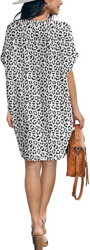 فستان تونيك نسائي من IWOLLENCE بتصميم كاجوال صيفي بأكمام قصيرة وفضفاض يغطي فساتين الشاطئ مع جيب in Kuwait