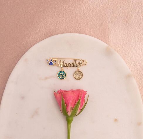 Remi Bijou Brooches – Baby Girl Boy Lucky Masallah Allah Ayetel Kürsi Prayer Dua Nazar Boncuk Turkish Eye Brooch in Saudi Arabia