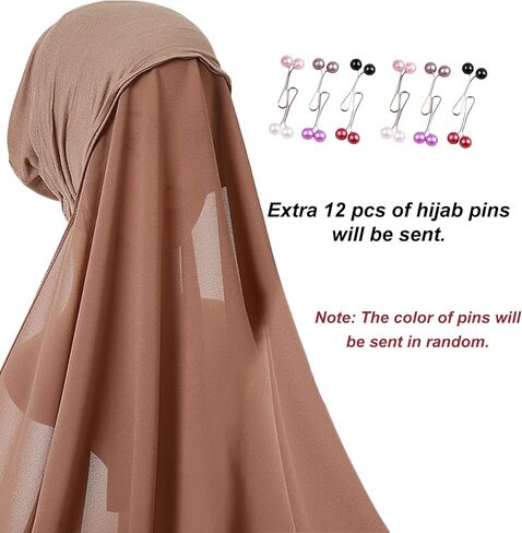 amokk Chiffon Hijab for Women with Undercap Solid Muslim Head Scarf Included 12 pcs Hijab Pins in Saudi Arabia