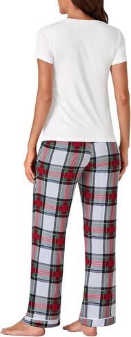 Vrtige Women's Cotton Pajama Set V Neck Short Sleeve Top With Plaid Pants 2 piece Pj Set Sleepwear in Saudi Arabia