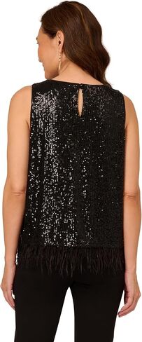 Adrianna Papell Women's Sleeveless Sequin Top W Feather Trim Hem in Saudi Arabia