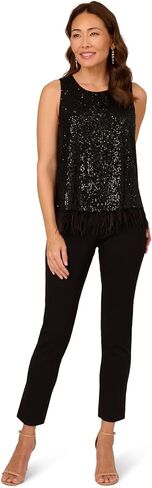 Adrianna Papell Women's Sleeveless Sequin Top W Feather Trim Hem in Saudi Arabia