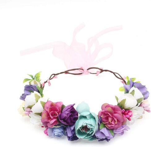 Glamulice Handcrafted Flower Girl Bridesmaid Hair Wreath Wedding Floral Garland Bridal Headband Women Bohemian Headpiece Multicolor in Kuwait