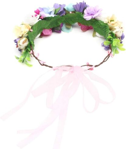 Glamulice Handcrafted Flower Girl Bridesmaid Hair Wreath Wedding Floral Garland Bridal Headband Women Bohemian Headpiece Multicolor in Kuwait