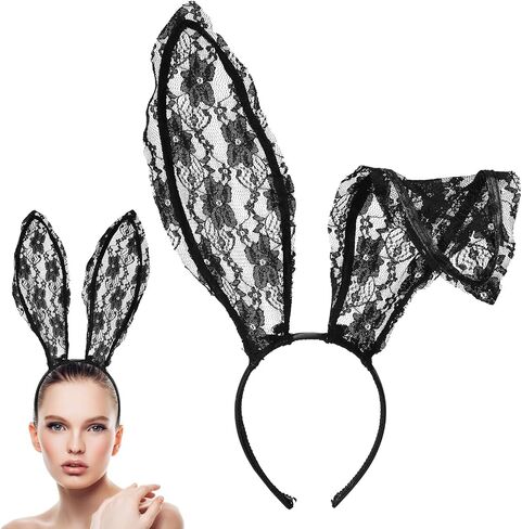 LUTER Black Cat Ears Hair Hoop, Sexy Bunny Ear Headband Party Decoration Headdress Sexy Lace Bunny Ears Veil Headbands Cosplay Headwear for Halloween Christmas Masquerade Nightclubs in Saudi Arabia