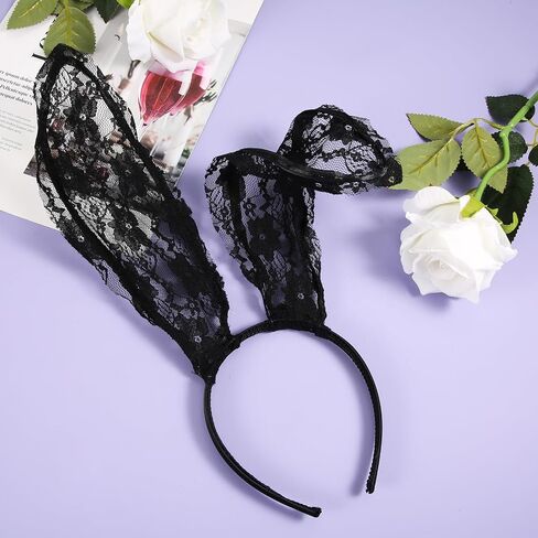 LUTER Black Cat Ears Hair Hoop, Sexy Bunny Ear Headband Party Decoration Headdress Sexy Lace Bunny Ears Veil Headbands Cosplay Headwear for Halloween Christmas Masquerade Nightclubs in Saudi Arabia
