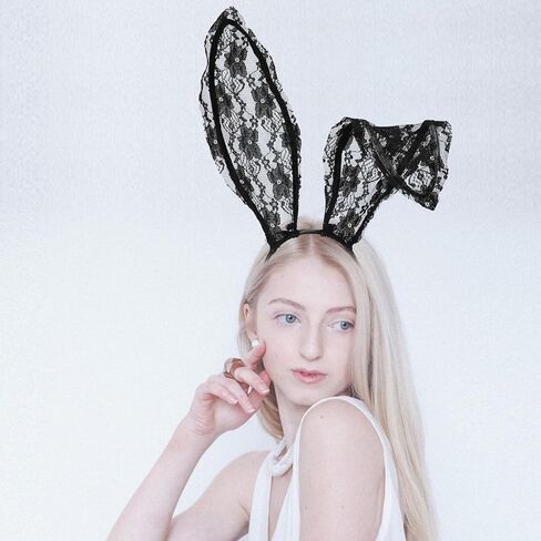 LUTER Black Cat Ears Hair Hoop, Sexy Bunny Ear Headband Party Decoration Headdress Sexy Lace Bunny Ears Veil Headbands Cosplay Headwear for Halloween Christmas Masquerade Nightclubs in Saudi Arabia