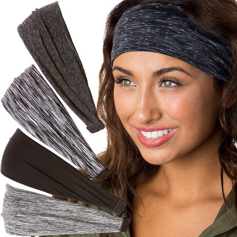 Hipsy Adjustable Cute Fashion Sports Headbands Xflex Wide Hairband for Women Girls & Teens (3pk Charcoal/Floral/Black Xflex) in Saudi Arabia