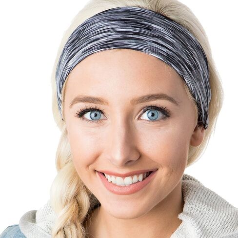 Hipsy Adjustable Cute Fashion Sports Headbands Xflex Wide Hairband for Women Girls & Teens (3pk Charcoal/Floral/Black Xflex) in Saudi Arabia