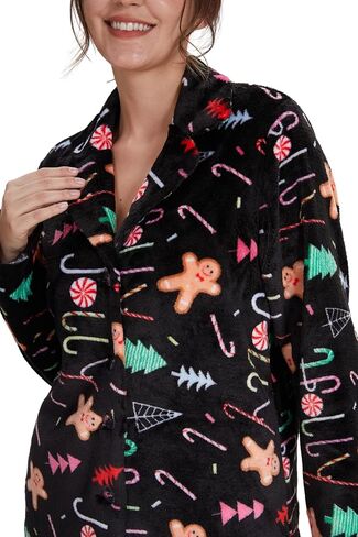 GELIYIYUE طقم بيجامة نسائي شتوي مريح من الصوف مكون من قطعتين بأكمام طويلة وأزرار أمامية مع جيوب in Kuwait