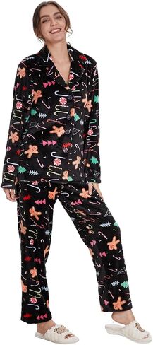 GELIYIYUE طقم بيجامة نسائي شتوي مريح من الصوف مكون من قطعتين بأكمام طويلة وأزرار أمامية مع جيوب in Kuwait