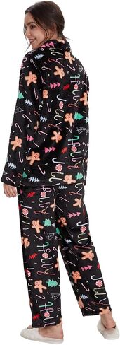 GELIYIYUE طقم بيجامة نسائي شتوي مريح من الصوف مكون من قطعتين بأكمام طويلة وأزرار أمامية مع جيوب in Kuwait