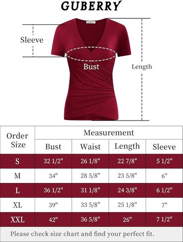 GUBERRY Women's Deep V Neck Short Sleeve Unique Cross Wrap Sexy Slim Fit Tops in Kuwait