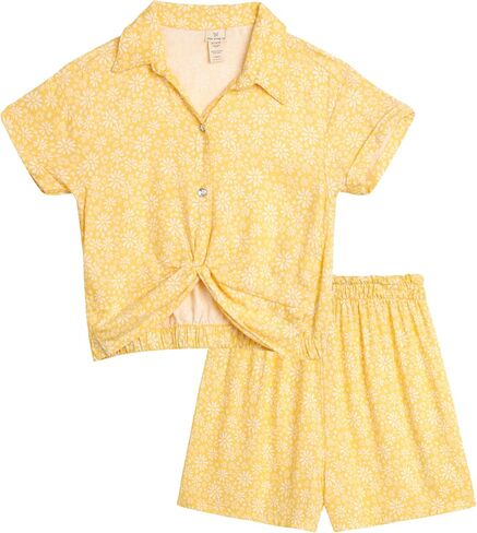 مجموعة شورت للفتيات من One Step Up - قطعتين من قميص علوي قصير من نسيج التويل خفيف الوزن بأكمام قصيرة وأزرار سفلية (المقاس: 7-12) in Kuwait