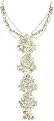 I Jewels معدن مطلي بالذهب زفاف هندي بوليوود زهور كوندان لؤلؤ مرصع بالخرز سلسلة الرأس/باراندا (T2089-98) in Saudi Arabia