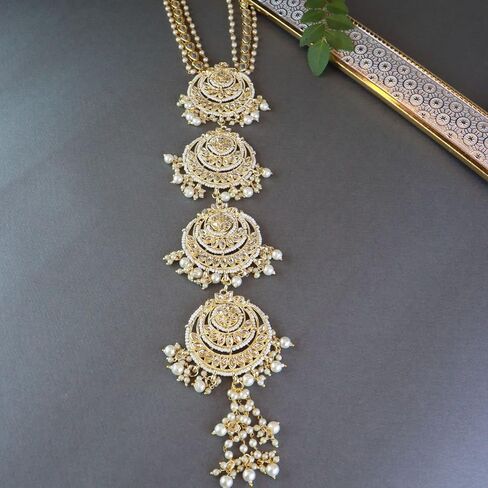 I Jewels معدن مطلي بالذهب زفاف هندي بوليوود زهور كوندان لؤلؤ مرصع بالخرز سلسلة الرأس/باراندا (T2089-98) in Saudi Arabia