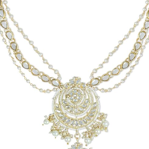 I Jewels معدن مطلي بالذهب زفاف هندي بوليوود زهور كوندان لؤلؤ مرصع بالخرز سلسلة الرأس/باراندا (T2089-98) in Saudi Arabia