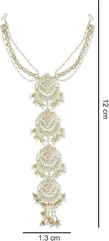 I Jewels معدن مطلي بالذهب زفاف هندي بوليوود زهور كوندان لؤلؤ مرصع بالخرز سلسلة الرأس/باراندا (T2089-98) in Saudi Arabia