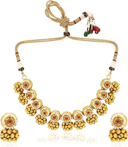 I Jewels 18k Gold Plated Indian Wedding Bollywood Antique Choker Necklace Jewellery Set with Earrings for Women & Girls(MC092-94) in Saudi Arabia