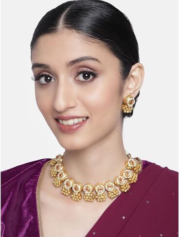 I Jewels 18k Gold Plated Indian Wedding Bollywood Antique Choker Necklace Jewellery Set with Earrings for Women & Girls(MC092-94) in Saudi Arabia