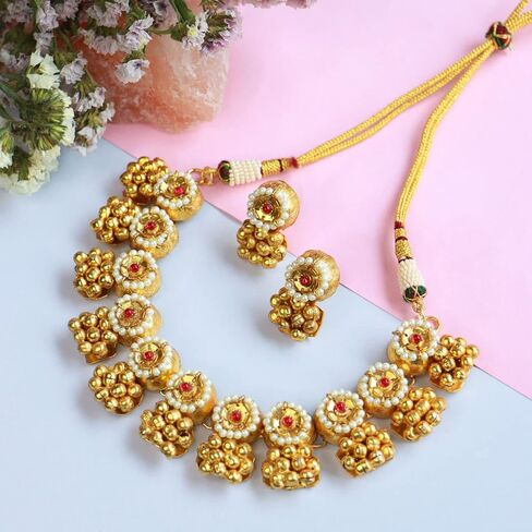 I Jewels 18k Gold Plated Indian Wedding Bollywood Antique Choker Necklace Jewellery Set with Earrings for Women & Girls(MC092-94) in Saudi Arabia