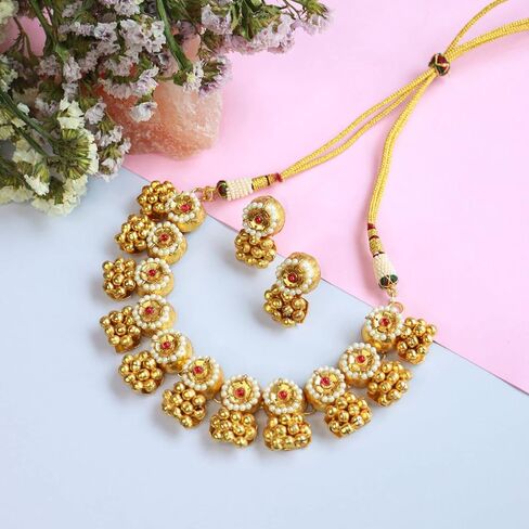 I Jewels 18k Gold Plated Indian Wedding Bollywood Antique Choker Necklace Jewellery Set with Earrings for Women & Girls(MC092-94) in Saudi Arabia