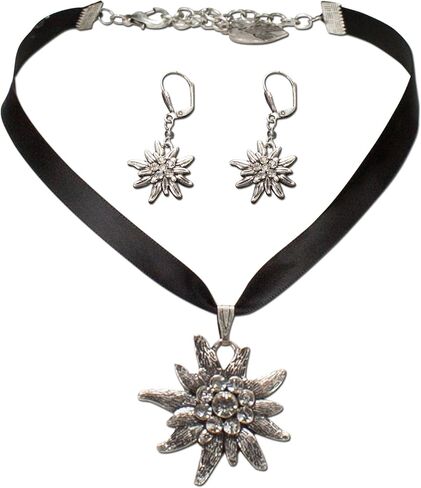 مجموعة القلائد والأقراط البافارية من ألبينفلوستيرن (باللون الأسود) - مجوهرات ليدرهوس الألمانية التقليدية، in Kuwait