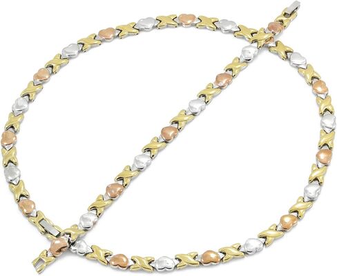 مجموعة مجوهرات نسائية كلاسيكية من ANTI-TARNISH XOXO Hugs and Kisses وقلادة وسوار مقاس 18/20 بوصة متعددة الألوان (ذهبي، فضي، درجتين من اللون، ثلاثة ألوان) in Saudi Arabia