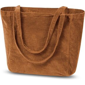 WantGor Large Corduroy Tote Bag, Women Shoulder Handbags Casual Travel Hobo Bag Zipper Shopping Work Bags in Kuwait