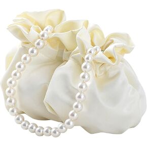 LAKSMI Mini Bucket Bag Wristlet Purses Crossbody Handbags Little Hobo Bag with Pearl Chain