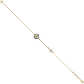 The World Jewelry Center 14k REAL Yellow OR White Gold CZ Evil Eye Chain Bracelet - 7+1"