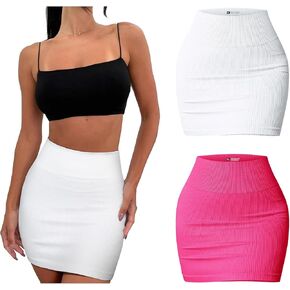 PEIQI Women's 2 Piece Skirt Set Basic Stretchy Ribbed Casual High Waist Bodycon Wrap Mini Skirts
