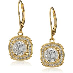 Amazon Collection Sterling Silver or Gold Plated Cubic Zirconia Halo Set Lever-Back Drop Earrings