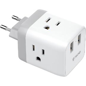 TROND India to US Plug Adapter - US to India Travel Plug Adapter with 2 USB Ports 3 American Outlets, Power Adaptor for USA to Indian Nepal Pakistan Sri Lanka Travel Essentials, Type D Plug Adapter