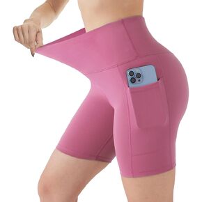 DOTDOG Biker Shorts for Women High Waist Yoga Shorts 6" Inseam Tummy Control Gym Shorts Workout Short with Pockets Running