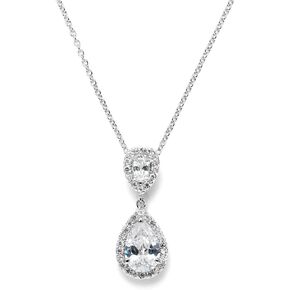 Mariell Cubic Zirconia Crystal Teardrop Bridal Wedding Pendant Necklace, Jewelry for Brides, Bridesmaids
