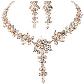 Unicra Bride Necklace Earrings Set Crystal Bridal Wedding Jewelry Sets Rhinestone Choker Necklace Prom Costume Jewelry for Women and Girls in Kuwait
