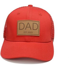 YvoneDBrownn Genuine Leather Patch Trucker Hats - Dad Est 2023 PAPA  Baseball Cap - Perfect New Father Gift for Baby