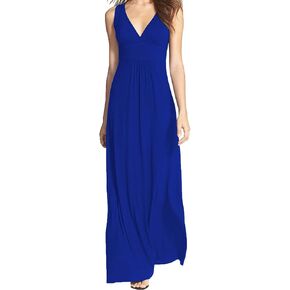 WOOSEA Women Sleeveless Deep V Neck Loose Plain Long Maxi Casual Dress in Kuwait