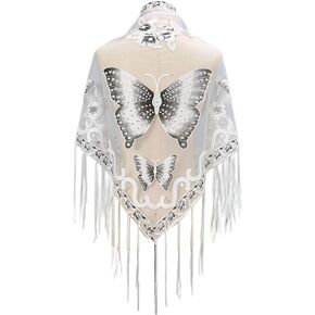 Women’s Elegant Butterfly Print Shawls and Wraps for Evening Dresses Triangle Shawl Wraps Fringed Evening Cape