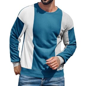 Runcati Mens Color Block Sweatshirt Pullover Crewneck Long Sleeve Fleece Casual Ribbed Patchwork Fall Tops