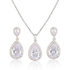 Mycitta Bridal Jewelry Set for Wedding - 18k Plated Teardrop CZ Crystal Cubic Zirconia Rhinestone Necklace Earrings Set for Bride Bridesmaids Mother of Bride Party Prom Birthstone Costume Jewelry