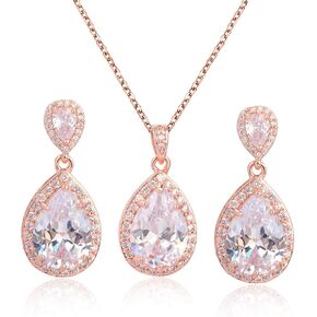 Mycitta Bridal Jewelry Set for Wedding - 18k Plated Teardrop CZ Crystal Cubic Zirconia Rhinestone Necklace Earrings Set for Bride Bridesmaids Mother of Bride Party Prom Birthstone Costume Jewelry in Kuwait