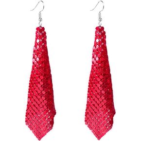 coadipress Metal Mesh Grid Sequins Tassel Long Drop Dangle Earrings for Women Girls Trendy Lightweight Charms Disco Vintage Colorful Long Hook Earrings Bridal Wedding Jewelry