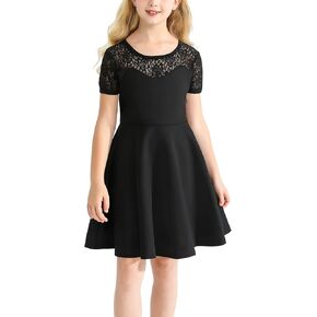 فستان URMAGIC للفتيات أسود شبكي شفاف وأكمام طويلة ورقبة مربعة وخصر عالٍ فساتين أنيقة غير رسمية لحفلات المدرسة in Kuwait