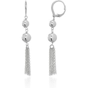 Sterling Silver Dangling Two Beads Tassel Long Drop Leverback Earrings in Saudi Arabia