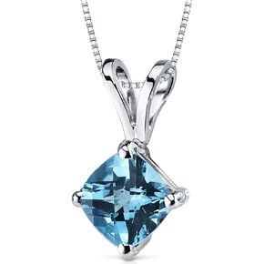 PEORA Swiss Blue Topaz Pendant for Women 14K White Gold, Genuine Gemstone Birthstone Classic Solitaire, Cushion Cut, 6mm, 1 Carat in Saudi Arabia