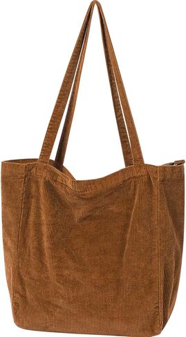 WantGor Large Corduroy Tote Bag, Women Shoulder Handbags Casual Travel Hobo Bag Zipper Shopping Work Bags in Kuwait