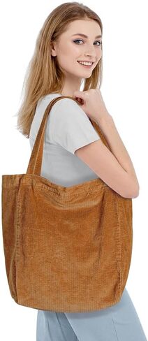 WantGor Large Corduroy Tote Bag, Women Shoulder Handbags Casual Travel Hobo Bag Zipper Shopping Work Bags in Kuwait